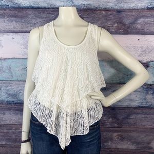 CROCHET BOHO HANDKERCHIEF TANK TOP EUC